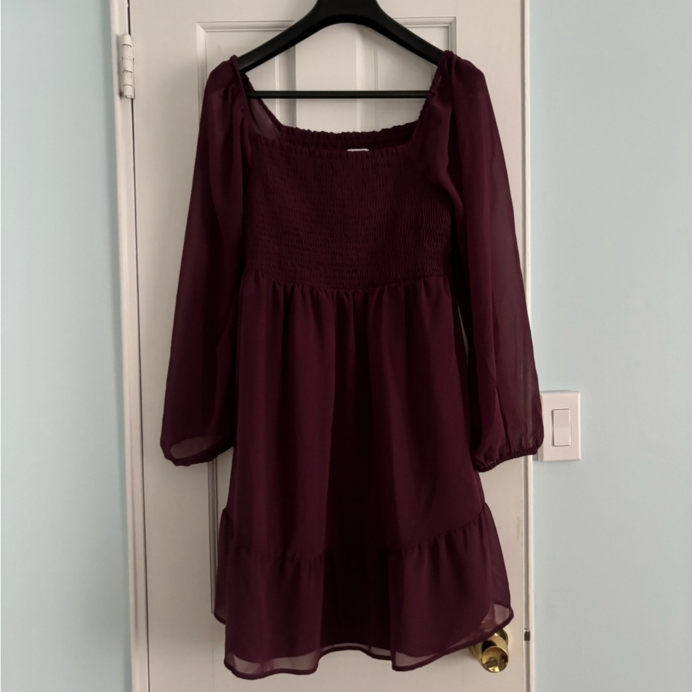 Elegant Long Sleeve Maroon Dress